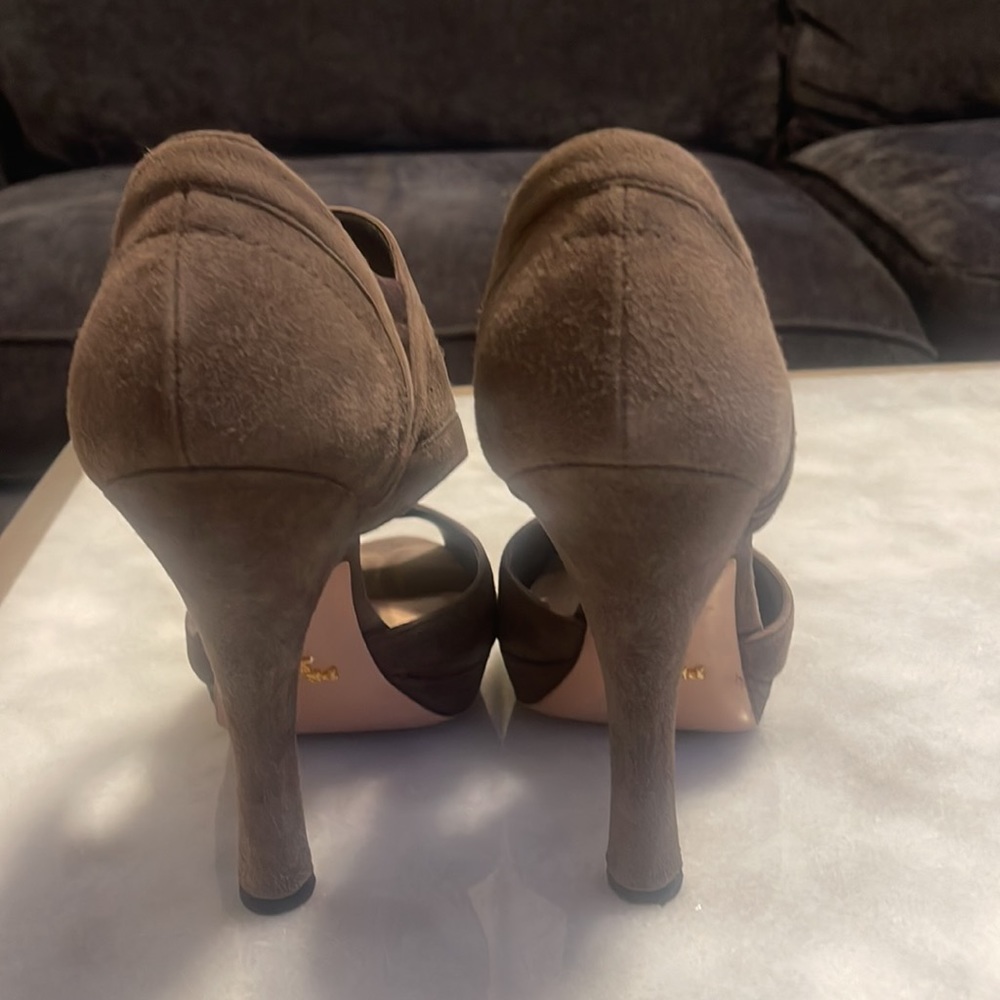 Prada Taupe/grayish brown 5 inch suede sexy cut out shoes - Picture 3 of 4